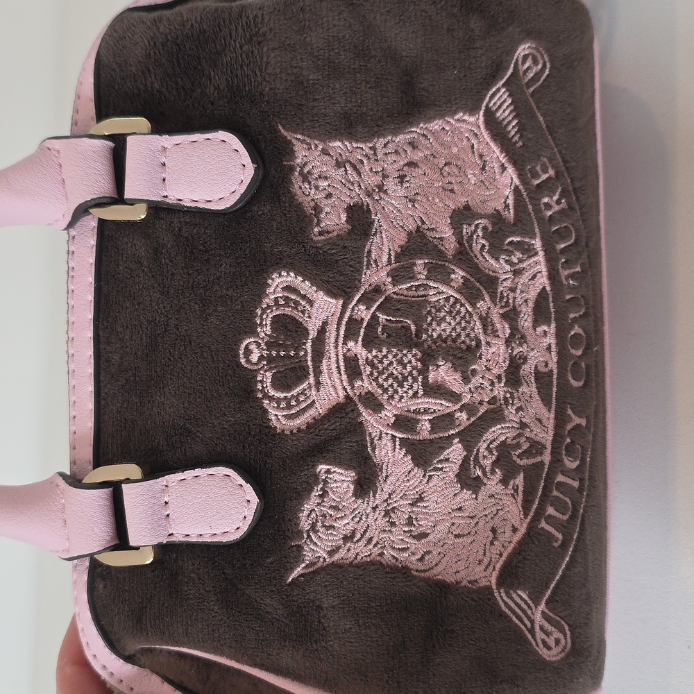 Juicy Couture Brown Velvet Mini Satchel with Pink Trim Y2K